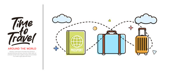 Travel concept vector icon illustration in flat style design. Travel banner template with vacation background
