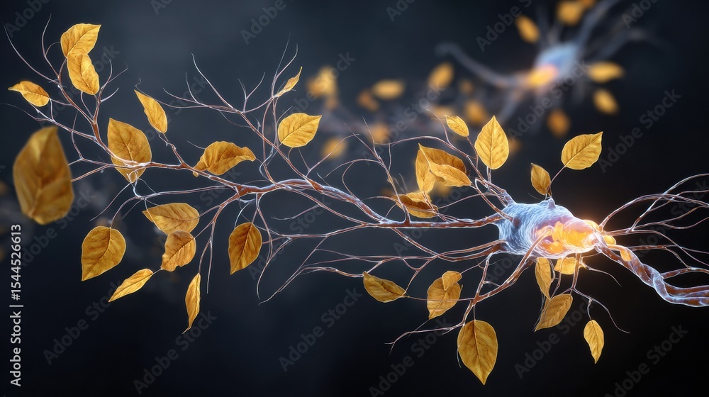 Poster neural tree symbolizing recovery with vibrant new leaves emerging, illustrating the healing process 