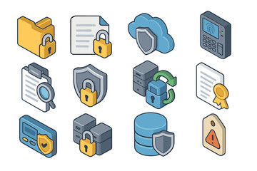 Secure technology icons featuring cloud storage, data protection, and encryption