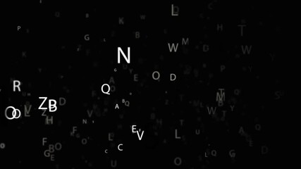 Alphabet flying background animation. White alphabets floating on black background in random motion  - Powered by Adobe