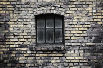 Vintage window on weathered brick wall. AI generated
