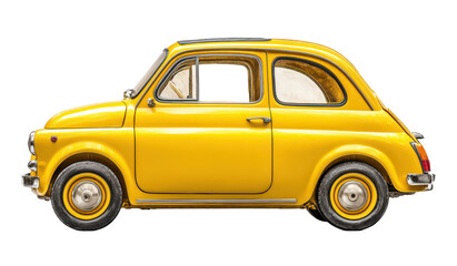 Side view of a vibrant yellow vintage car