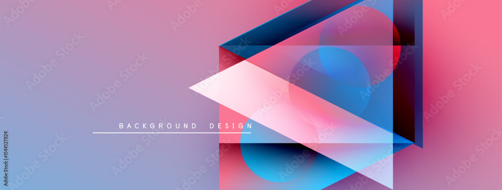 Poster abstract geometric shapes overlap. pink, blue hues blend, creating modern design. subtle gradient ba