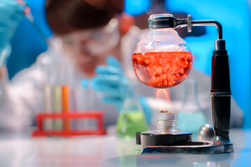 Laboratory Experiment with Colorful Chemical Reaction in Flask