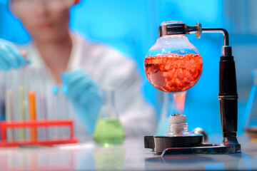 Laboratory Experiment with Colorful Liquid in Glass Apparatus