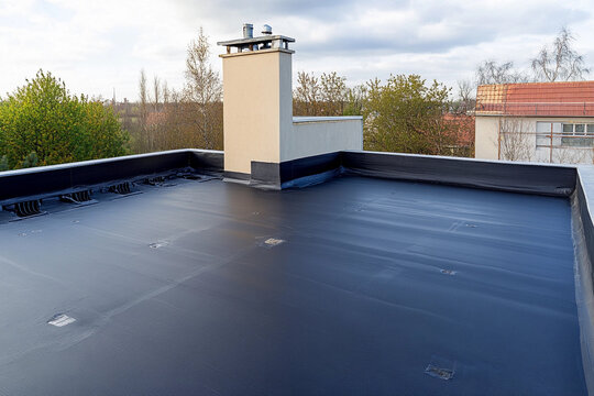 Quality EPDM roofing membrane on flat rooftop Generative AI