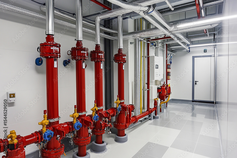 Aufkleber high-quality view of fire safety system in commercial building generative ai