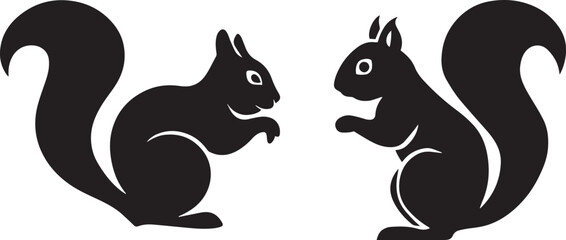 Squirrel Silhouette Vector Set. Black Forest Animal Icons Isolated.