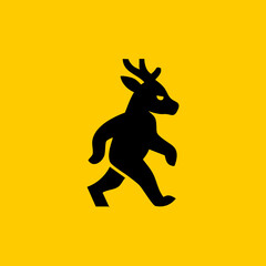 Silhouette of a large deer walking on a yellow background