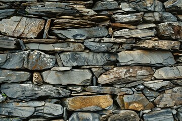 Photo of Old grey and brown long stone wall. Background texture for backdrops or mapping