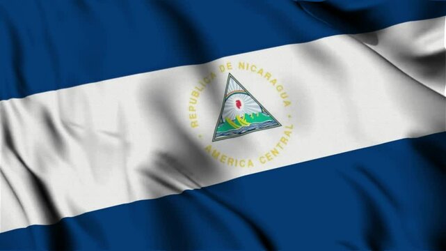 3D animation of the national flag of Nicaragua waving in slow motion. Close-up view with realistic fabric texture in 4K resolution. Ideal for Independence Day, patriotic videos.