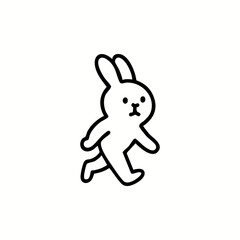 Simple black line drawing of a cartoon rabbit in a walking pose