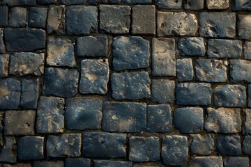 Photo of European cobble stone paving surface. Background texture for backdrops or mapping