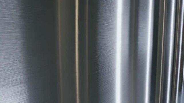 Abstract brushed metal surface reveals vertical gold strips under shifting soft lighting with subtle grey gradient, adding depth and texture.