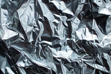 Photo of Silver chrome color crumpled aluminum foil. Background texture for backdrops or mapping