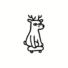 Black and white stylized illustration of a deer riding a skateboard