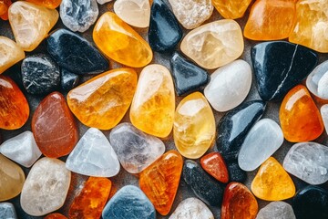 Colorful polished gemstones in close-up view. AI generated