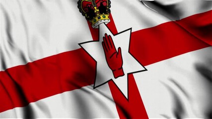 3D animation of the national flag of Northern Island waving in slow motion. Close-up view with realistic fabric texture in 4K resolution. Ideal for Independence Day, patriotic videos.