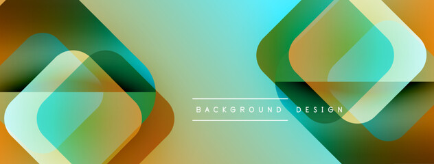 Abstract geometric shapes overlap. Gradient colors create modern visual effect. Light turquoise background enhances design elements.