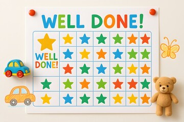 Colorful Kids Reward Chart with Stars and Toys, Positive Reinforcement for Children, Parenting, and Education