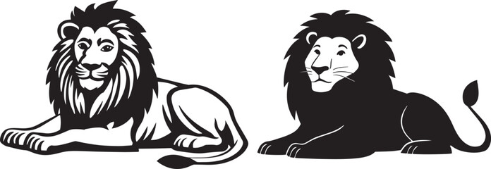 Lion Silhouette Vector Set, Majestic Big Cat Outline Graphic Icons
