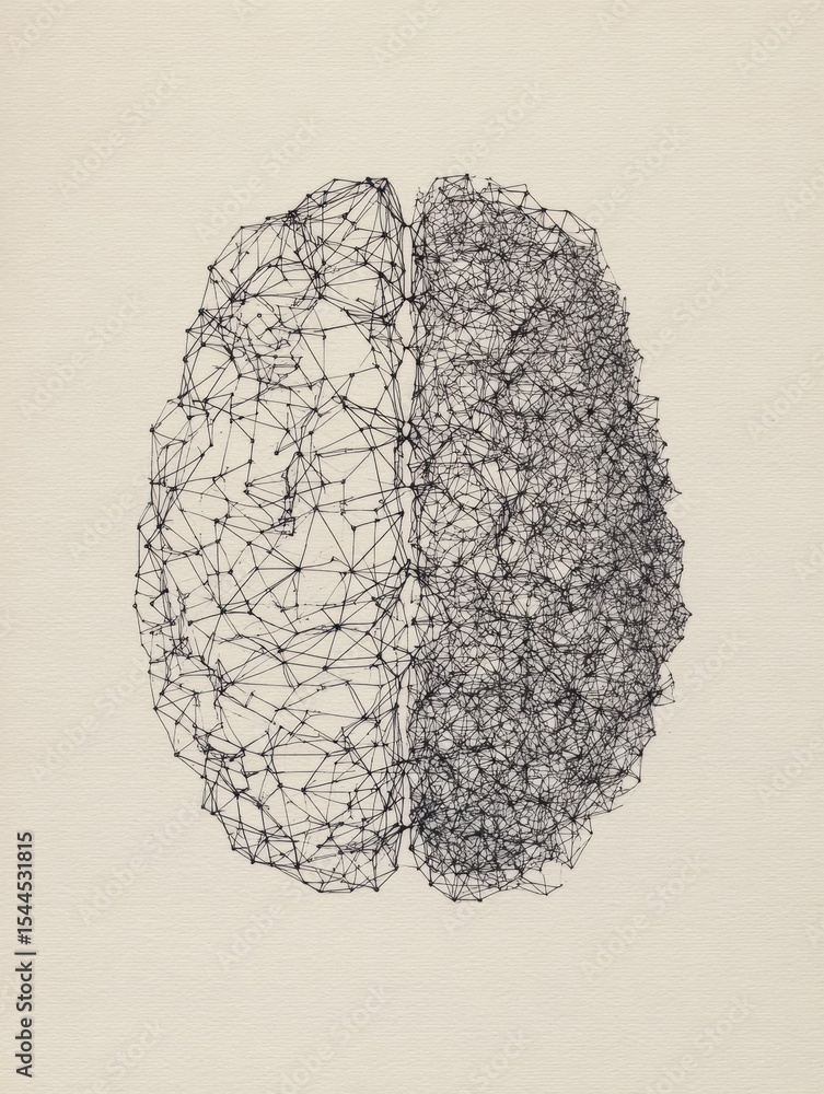 Aufkleber Chaotic Lines Creating a Brain Shape Contrast a Clean Muted Background in a Modern Artistic Design Reflecting Cognitive Complexity