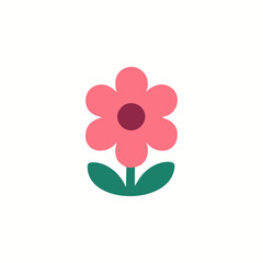 Simple pink flower with green leaves