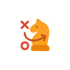 A stylized orange chess knight with a red 