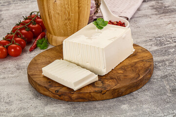 Soft Feta cheese piece with cut