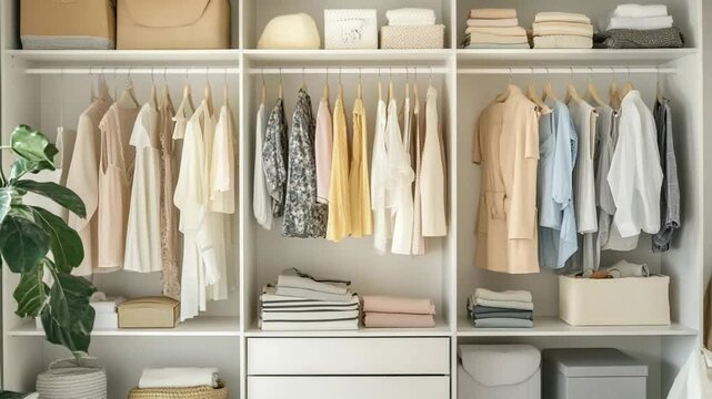 Organized Modern Walk-in Closet with Neutral Color Palette
