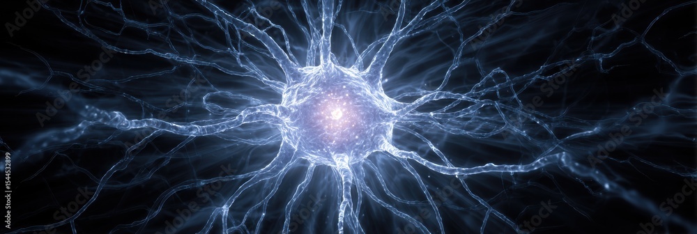 Aufkleber glowing brain center with radial nerve rays spreading in a surreal display of neurological activity
