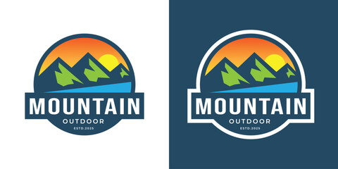 modern badge mountain sunset logo design