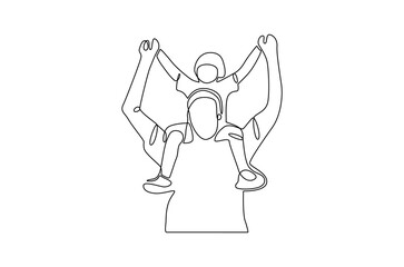 Continuous one line drawing of Father giving son ride on back. Single line drawing illustration of Father with daughter. Happy loving family concept vector art. Doodle line illustration.