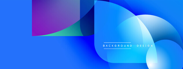 Abstract blue background. Overlapping shapes create dynamic visual effect. Modern design elements suggest technology, innovation.