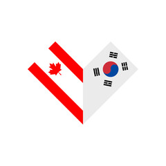 friendship concept. heart shape icon of canada and south korea flags. vector illustration isolated on white background
