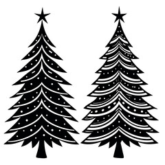 Fototapeta premium Two ornamental christmas trees isolated on white background