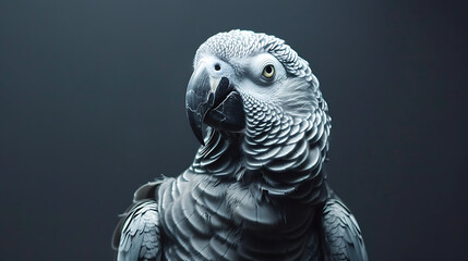 African gray parrot in grey background
