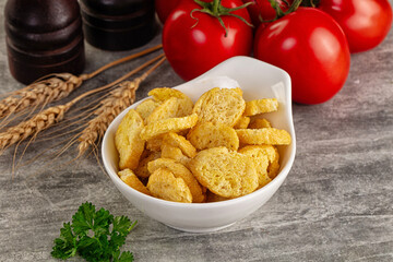 Crunchy croutons heap - roasted bread