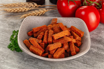 Crunchy croutons heap - roasted bread