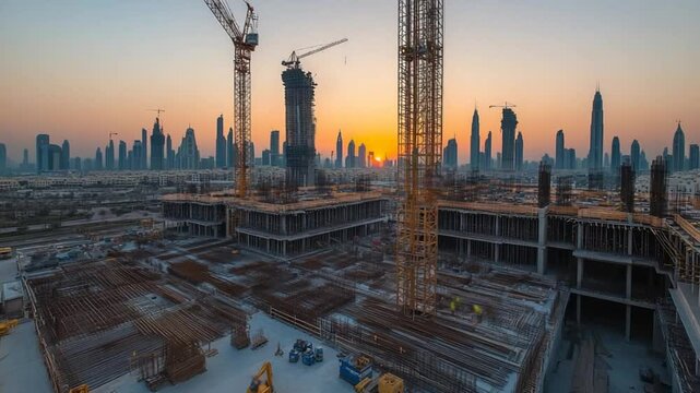Dubai Construction Site at Sunset: A Modern Metropolis in the Making