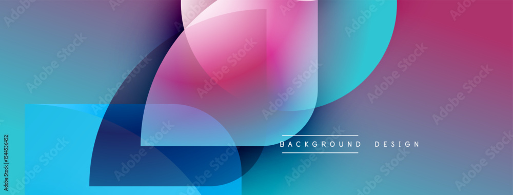 Poster abstract colorful shapes overlap. gradient hues blend from blue to pink. modern design elements crea