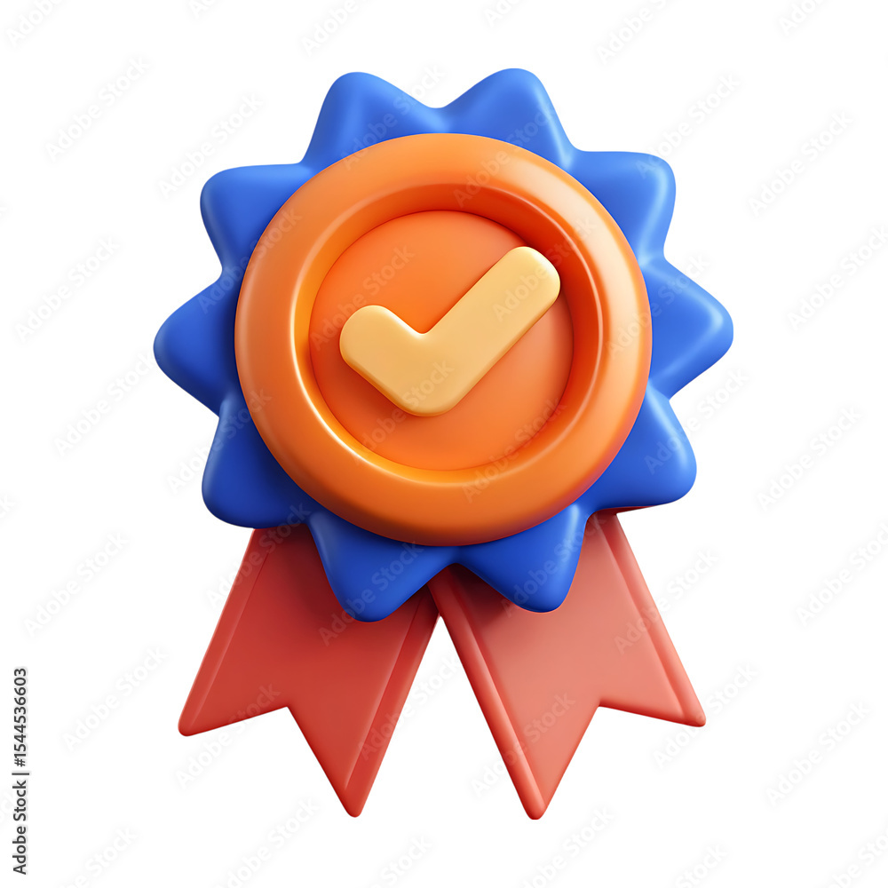 Poster 3d render check mark badge award isolated on transparent background