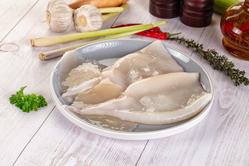 Raw calamari bodies for cooking
