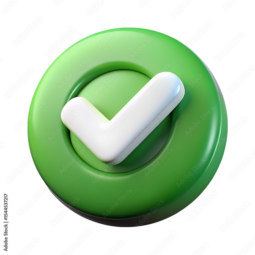 Poster 3d green checkmark button isolated on transparent background