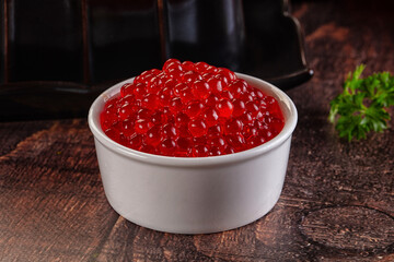 Salmon red caviar in the bowl