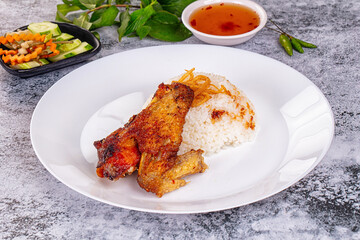 Spicy roasted chicken wing with rice