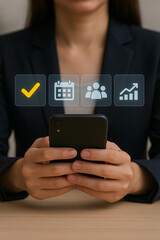 Modern corporate setup with interactive visual dashboard on device