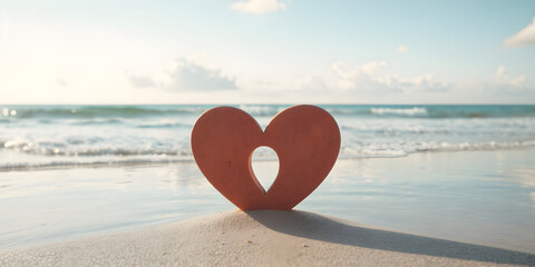 Fototapeta premium romantic symbol of two hearts on the beach