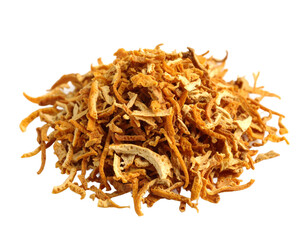 Pile of dried orange peel strips on a plain backdrop visual representation on transparent background