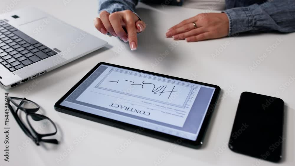 Poster electronic signature on tablet for customer contracts